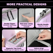 IINE حقيبة حمل لجهاز 2، إمكانية الوصول السريع إلى بطاقات الألعاب، مصنوعة من مادة EVA، تصميم كامل للحماية والصدمات، باللونين الوردي والأسود