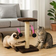 Scratching Post With Double Sisal Cat Toy - Rust Brown - View 1