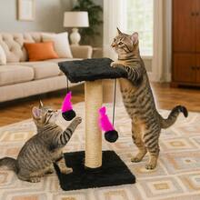 Scratching Post With Double Sisal Cat Toy - Black - View 1