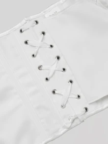 Nueva parte superior de corsé moldeador de Body con botón negro mate texturizado, espina de pescado, cordón, cintura ceñida, top corto para fiesta - Beis - Ver 7
