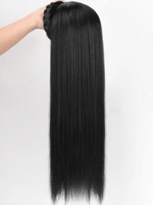 合成长发女半假发，头箍假发女长发一体直发半全头套卷发鱼骨辫假发片，适合女性日常度假佩戴 - 彩色 - 查看 21