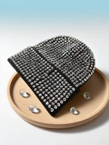 1 pieza Gorro de punto con strass de acrílico brillante, estilo urbano, unisex para otoño/invierno