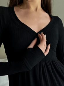 Women Y2k Fairy Grunge Ribbed T Shirt Top Long Sleeve V Neck Babydoll Flowy Tee Shirts Tops With Thumb Hole Spring Fall Teen Girls Going Out Tops Vintage Aesthetic 2000s Clothes - 黑色 - 查看 3