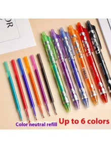 12 支装多色圆珠笔套装带橡皮擦，可擦除伸缩，替换芯，0.5 毫米超细笔尖，实用圆珠笔套装，圣诞节文具礼物，酷炫笔，返校