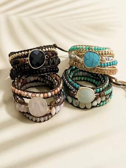 1 Peça Pulseira Envolvente Boêmia Multicamadas, Acessório de Moda Resort, Fecho Magnético de Cores Contrastantes, Estilo Unissex Ousado Rock & Hippie, Design de Bracelete Largo, Adequado para Mulheres