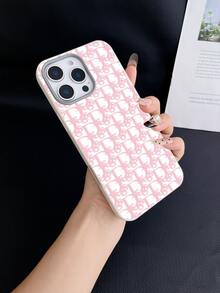 1pc Pink, Monogram, Pattern Pattern Mobile Phone Case, Mobile Phone Case With Photo Frame Lens, Mobile Phone Case With Clear Leather Texture, Suitable For All Models Of Apple Mobile Phones, Can Be Used For Apple 11/12/13/14/15/16/Pro/Plus/Pro Max/16e Mobile Phone Case, Holiday Gift, Gift For Lover, Family, Friends, Women - 白色 - 查看 3