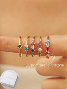 1PC Exquisite Birthstone Ring, Round Diamond Ring, Family Birthstone Ring, Colored Gemstone, Mother Grandmother Ring, Birthday Gift, Mother Gift From Ring Ring To Diamond, Every Step Is Defined By You,Gold,Stylish,Colorful,Vintage,Simple,Unisex,Casual,Cuties,Custom,Personalized,