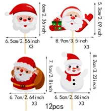 12 pezzi Decorazioni per cupcake natalizi, Decorazioni per cupcake a tema Babbo Natale, Decorazioni per torte a tema natalizio e di Capodanno per feste di compleanno e vacanze - Multicolore - Visualizzare 5