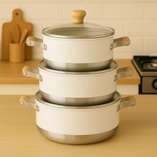 High-Quality And Beautiful Aluminum Cookware Set With Glass Lid (2, 3, 4 Or 5 Units) - White - View 2