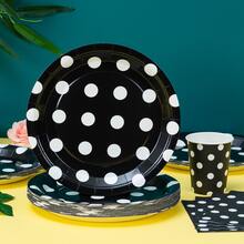 Black Polka Dot Birthday Party Disposable Plates, Napkins, Cups - Polka Dot Party Decor Plates, Napkins And Cups, Serves 25 Guests, Disposable Paper Plates Party Supplies Suitable For Birthday, Gender Reveal, Picnic - Multicolor - View 5