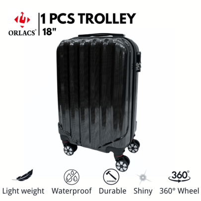 ORLACS Equipaje, Maleta de 18 pulgadas, dimensión de aerolínea, 18" ruedas giratorias extraíbles, una pieza, material rígido ABS, brillante, ligero, con cerradura, gran capacidad de almacenamiento, ruedas universales silenciosas de 360°, alta calidad, duradero, impermeable, resistente al desgaste, resistente a los arañazos, marca europea, diseño europeo, artículo superior, adecuado para viajes de negocios, esencial para viajes de negocios, traslados, vacaciones, cómodo para viajes familiares, equipaje de mano para aerolíneas, regalo especial, adecuado para hombres y mujeres, múltiples colores disponibles
