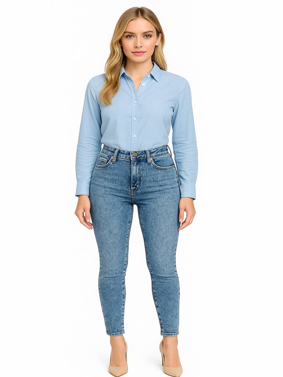 Jeans Pantalon de Mezclilla de Mujer Skiny Ankle con Strech Corte Ajustado con Estilo Moderno para Uso Diario Casual Moda - Azul Acido - Ver 1