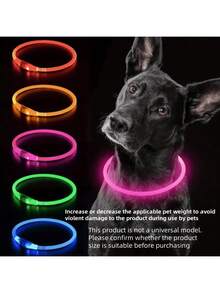 1 pieza Collar de mascota LED recargable de PVC, 3 modos de iluminación, visible por la noche para la de la mascota, adecuado para perros y gatos pequeños a grandes, collar festivo, longitud ajustable. Confirme que el tamaño del producto sea adecuado para el peso de su mascota para evitar daños.