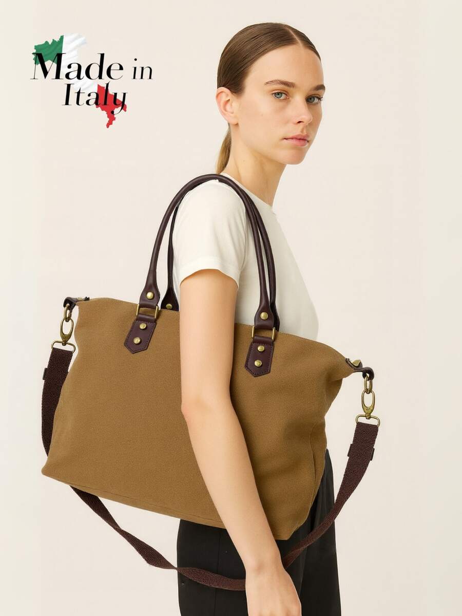 Mochila de gran capacidad, textura de lienzo retro, multifuncional y elegante, bolso de playa de alta gama, bolsa de compras, bolso de mano de gran capacidad, bolso de mano con textura única, bolso cruzado con cremallera y doble correa para el hombro, bolso de lienzo retro, bolso de mensajero monocromo de moda. - Granate - Ver 1