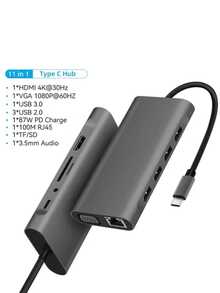 11 In 1 USB C Hub Type C To 4K HD-Compatible USB 3.0 Multifunctional Adapter - 黑色 - 查看 7