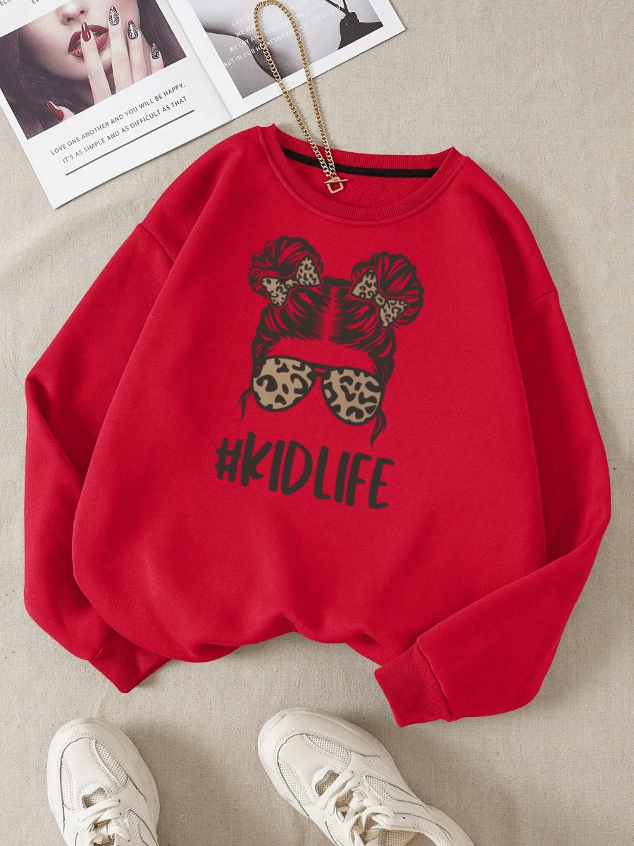 Sudadera informal cómoda de poliéster para mujer con mangas largas y un llamativo diseño de leopardo. - Rojo - Ver 1