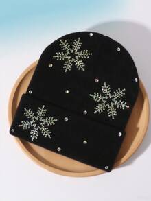 1 pieza Gorro de punto con strass de acrílico brillante, estilo urbano, unisex para otoño/invierno