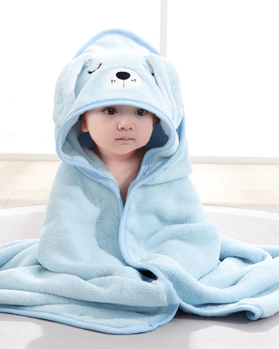 Baby Hooded Bath Towel Embroidered Absorbent Newborn Infant Bathrobe - Màu xanh lam - Xem 1
