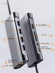 11 In 1 USB C Hub Type C To 4K HD-Compatible USB 3.0 Multifunctional Adapter - 黑色 - 查看 4