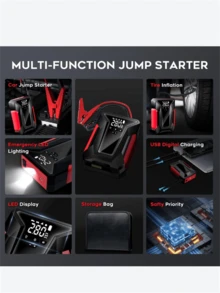 Portable Car Jump Starter With Air Compressor, Emergency LED Light & Power Bank – Fast Charging For Phones, Laptops, Cars, Trucks, RVs, And More – Includes Storage Bag, Vehicle Battery Charger | Sleek Battery Pack | Advanced Features, Portable Car Battery Jump Starter - 彩色 - 查看 9
