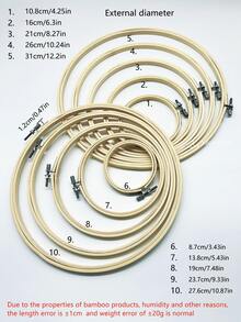 5pcs Adjustable Bamboo Embroidery Hoops, Suitable For Halloween Decor, Wedding Scenery Decor, Cross Stitch And Embroidery Projects - Apricot - View 1