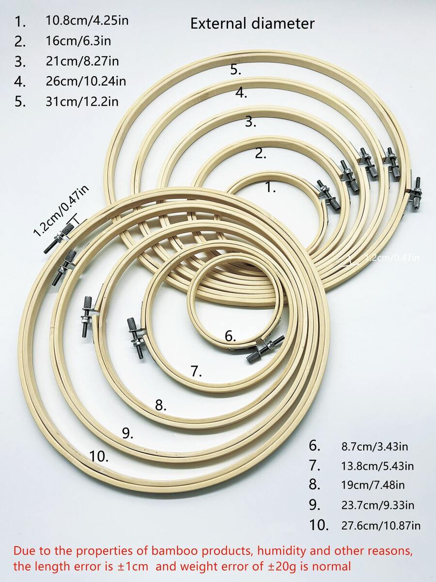 5pcs Adjustable Bamboo Embroidery Hoops, Suitable For Halloween Decor, Wedding Scenery Decor, Cross Stitch And Embroidery Projects - Apricot - View 1