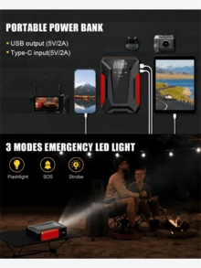 Portable Car Jump Starter With Air Compressor, Emergency LED Light & Power Bank – Fast Charging For Phones, Laptops, Cars, Trucks, RVs, And More – Includes Storage Bag, Vehicle Battery Charger | Sleek Battery Pack | Advanced Features, Portable Car Battery Jump Starter - 彩色 - 查看 4