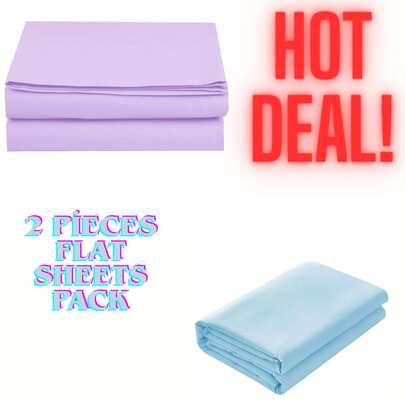 2-Piece Flat Sheet Set – 70% Cotton 30% Polyester – Purple & Blue – 160x240 Cm, 200x240 Cm, 228x260 Cm – Breathable, Durable, Easy To Wash, Wrinkle-Resistant Bed Sheets MADE IN TURKEY