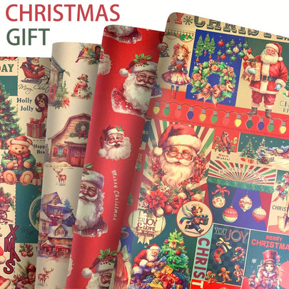 8 Sheets Christmas Vintage Poster Wrapping Paper - 19.69x27.56inch, Santa Claus / / Snowman Pattern Design, Suitable For Christmas, Holiday Gifts And Winter Wonderland Decorations, Christmas Tree Themed Paper Material(4/8 Sheets) Christmas Pajamas Gifts Christmas Decor