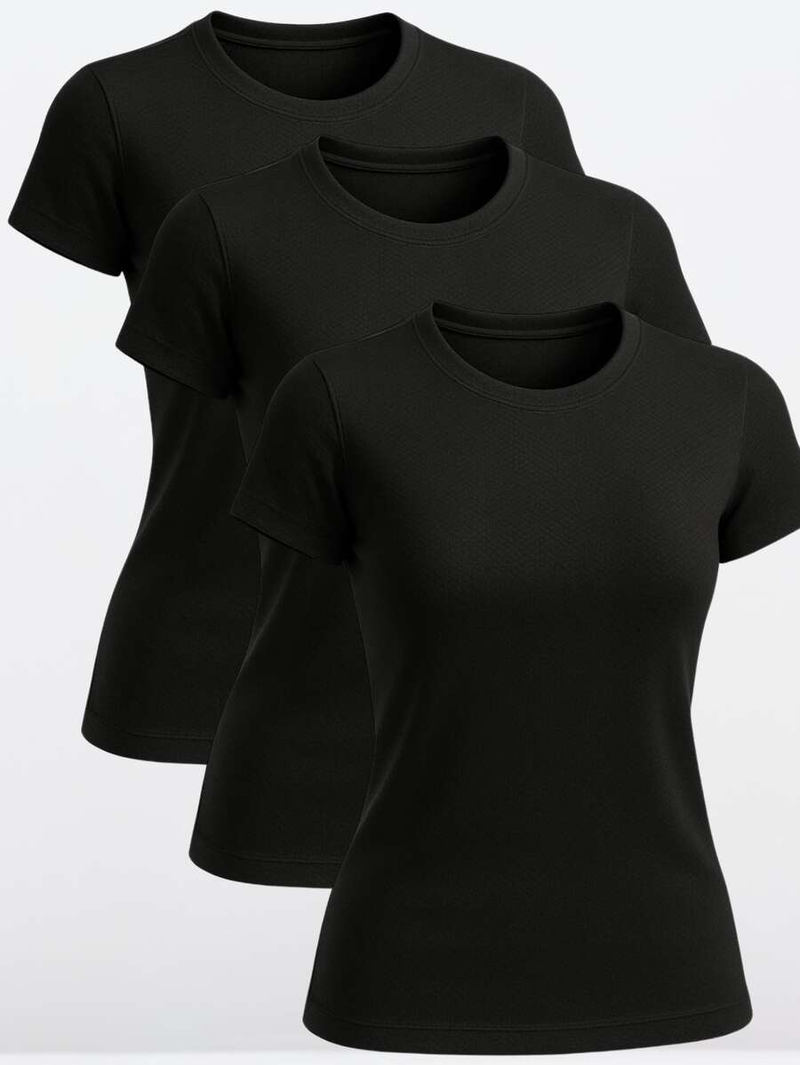 3-Piece Kit Women's Dry Fit T-Shirt UV Protection Slim Blouse Sportswear Gym Basic Women's Tight BYG - màu đen - Xem 1