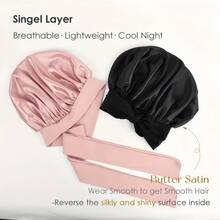 1pc Luxurious Satin Silky Bonnet With Adjustable Tie - Lightweight Hair Protection Cap For All-Night Comfort, Hair Care, And Shower Luxurious Satin & Silk Bonnet For Sleeping - Adjustable Comfort Fit With Tie Band - Perfect For Long Curly Or Braided Hair - Premium Bathroom Accessory For Stylish Comfort Unisex Night Hair Protection For Men & Women