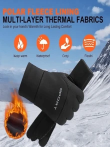 1 Pair Winter Waterproof Windproof Anti-Slip Touchscreen Warm Gloves, Suitable For Outdoor Cycling, Driving, Skiing, Unisex