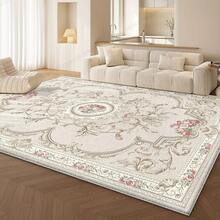 Luxurious Velvet Area Mat - Ultra-Soft & Fluffy, 850g/M², Elegant Floral Border Design In Pink & Green, Non-Slip & Machine Washable, Perfect For Living Room, Bedroom, Or Office Decor, Rugs For Living Room Christmas Decor Kitchen Rug