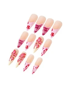 Bộ 24 miếng dán móng tay dài nhọn giúp nâng tầm diện mạo của bạn! Bộ dán móng này bao gồm các mẫu màu nude theo phong cách tối giản hiện đại, cổ điển, đường phố; các mẫu họa tiết chấm bi hoa 3D tươi tắn; các mẫu màu vàng chuyển sắc nhẹ nhàng; các mẫu họa tiết gợn sóng nước 3D trong suốt; và các mẫu chấm bi hồng và đỏ tía cổ điển, mang đến nét lãng mạn, phù hợp cho các buổi hẹn hò, tiệc tùng và tụ họp hàng ngày. - Hồng - Xem 7