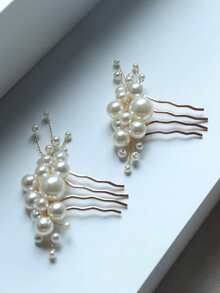 2pcs Simple Pearl Bridal Hair Comb, Versatile Hair Accessory Suitable For Wedding And Daily Occasions Valentine's Day Accessories