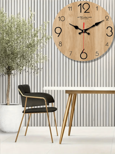 1pc Stylish Wooden Wand Klok Quartz Movement Super Quiet, No Ticking Sound, Ideal Bedroom, Living Room, Office, Or Sofa Background Home Room view 5