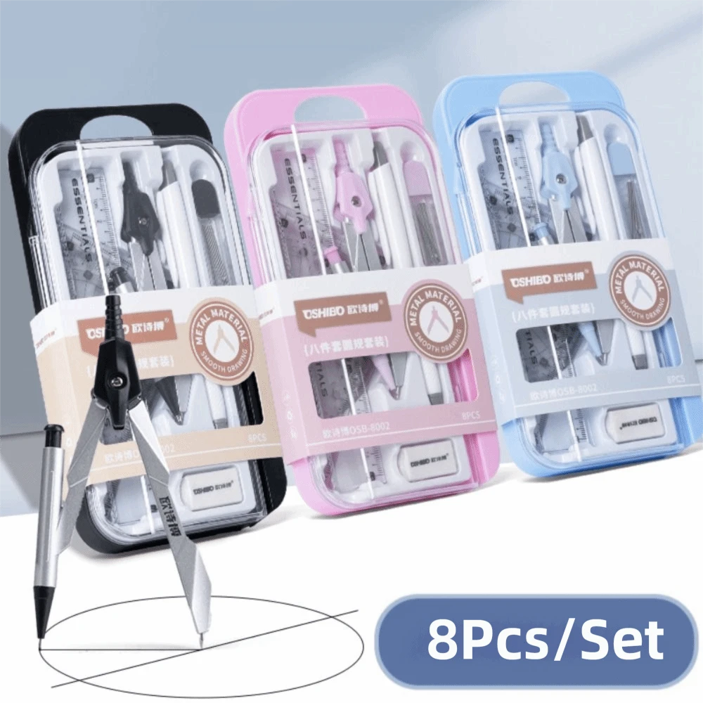 Multi-Function Ruler Compass Set Measuring Ruler Protractor Drawing Stationery Straight Ruler Pencil Compass Kit School Supplies