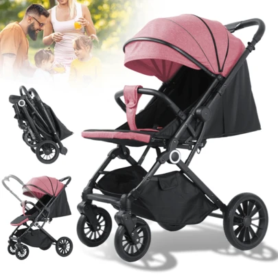 PORIYA 2-Way Reversible Baby Stroller  Lightweight Foldable Pram W/ Shock Absorption  One-Hand Quick Fold & Adjustable Seat  Parent-Facing & Forward Modes