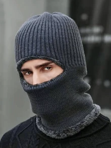 1 pieza Máscara de invierno de punto a prueba de viento para hombres, máscara de esquí con 1 orificio, pasamontañas de punto cálido unisex, gorro de esquí forrado térmicamente casual, adecuado para uso al aire libre y diario