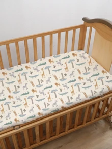 1 قطعة غطاء سرير طفل مطبوع بطبعات حيوانات كرتونية معتمد من Oeko-Tex، ناعم وقابل للتنفس ومريح للهراوة أو السرير المستطيل، ودافئ
