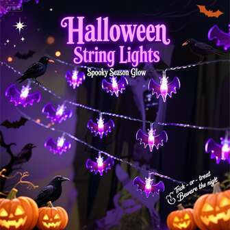 1 st kusliga Halloween-fladdermuslampor - lila LED-ljusslinga med realistiska fladdermusformer, sladdlösa festdekorationer för inomhus/utomhus, spökhus, hem - batteridriven (batterier ingår ej) - perfekt Halloweendekoration, Halloween-rekvisita, festlig belysning, fladdermusformad dekor, glansig finish