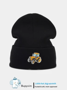 Baby Toddler Boy Knit Hat - Yellow Tractor Embroidered Beanie Winter Warm Skull Cap For Ages 1-8 Years, Gift For Son, Grandson - 1PC - View 3