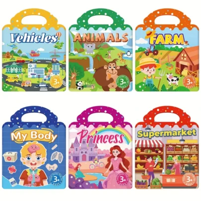 1 Reusable DIY Sticker Book - Multi-Scene & Multi-Theme Jelly Stickers, Portable Quiet Busy Activities, Creative Cartoon Patterns On Plastic Surface, Fun Christmas Gift, Stickers For Young People, Creative Game For Youth, Vivid Illustrations, Pre-Glued