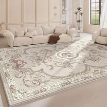 Luxurious Velvet Area Mat - Ultra-Soft & Fluffy, 850g/M², Elegant Floral Border Design In Pink & Green, Non-Slip & Machine Washable, Perfect For Living Room, Bedroom, Or Office Decor, Rugs For Living Room Christmas Decor Kitchen Rug