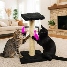 Scratching Post With Double Sisal Cat Toy - Black - View 3