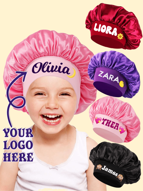 Bonetă personalizată din satin pentru copii, bonetă de dormit din satin pentru fete, pălărie de dormit din mătase, eșarfă pentru cap, bonetă personalizată din satin