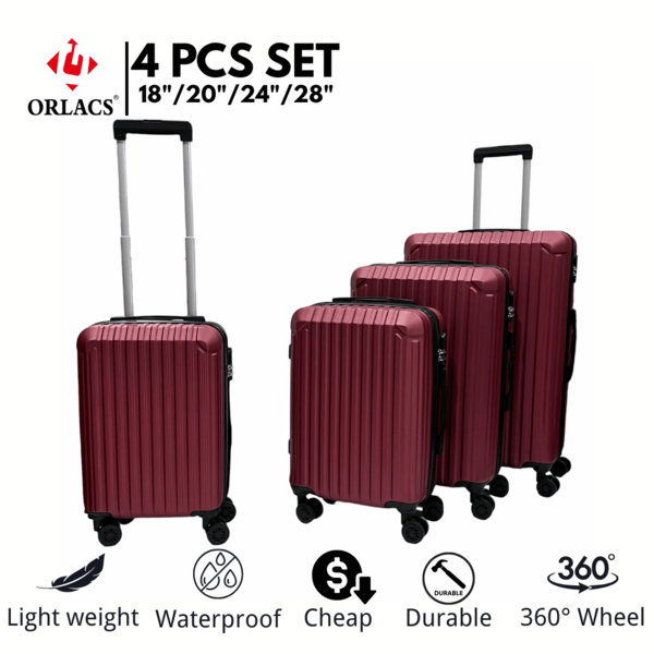 Equipaje ORLACS, Juego de maletas 18+20+24+28, Juego de cuatro piezas, Económico, Material rígido ABS, Ligero, Cerradura, Gran capacidad de almacenamiento, Ruedas universales silenciosas de 360°, Duradero, Impermeable, Resistente al desgaste, Resistente a los arañazos, Marca europea, Diseño europeo, Artículo principal, Adecuado para viajes de negocios, Esencial para viajes de negocios, Traslados, Vacaciones, Cómodo para viajes familiares, Equipaje de mano para aerolíneas, Los modelos de 20" y 18" no tienen asa lateral y ruedas giratorias extraíbles, Regalo especial, Adecuado para hombres y mujeres, Múltiples colores disponibles