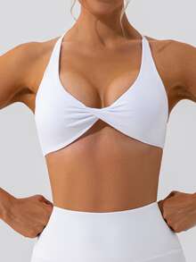 Women's Sports Bra Underwear Twisted Chest Design Criss Cross Backless,Deep V Neck Twist Front Sports Push Up Bra,Outdoor Workout Leisure Bra Running Fitness Pilates - White - View 4