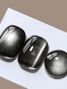 1pc 15ml Black Cat Eye Magnetic Glitter Gel Nail Polish, Black Magnetic Fine Glitter Effect, LED Gel Manicure, No Magnet Included