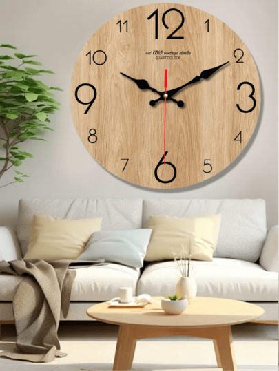 1pc Stylish Wooden Wand Klok Quartz Movement Super Quiet, No Ticking Sound, Ideal Bedroom, Living Room, Office, Or Sofa Background Home Room view 2